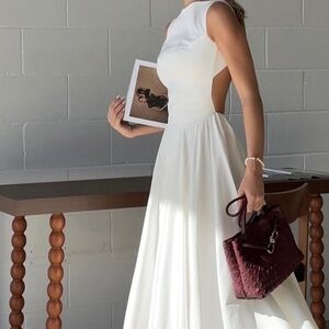 Cindy White Twill Midi Sundress